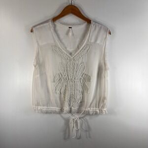 Free People Pennies Storytellers Top Size Small White Sheer Raw Edge Festival